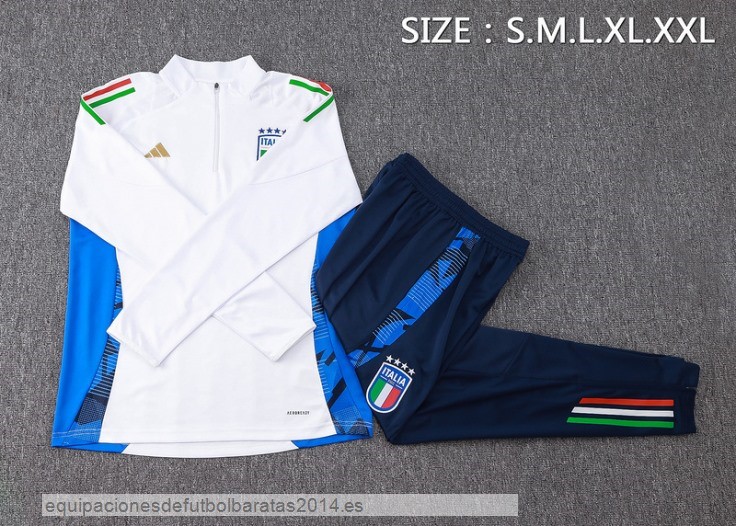 Nuevo Conjunto Completo Sudadera Entrenamiento Italia 2024 Blanco Azul Marino Baratas